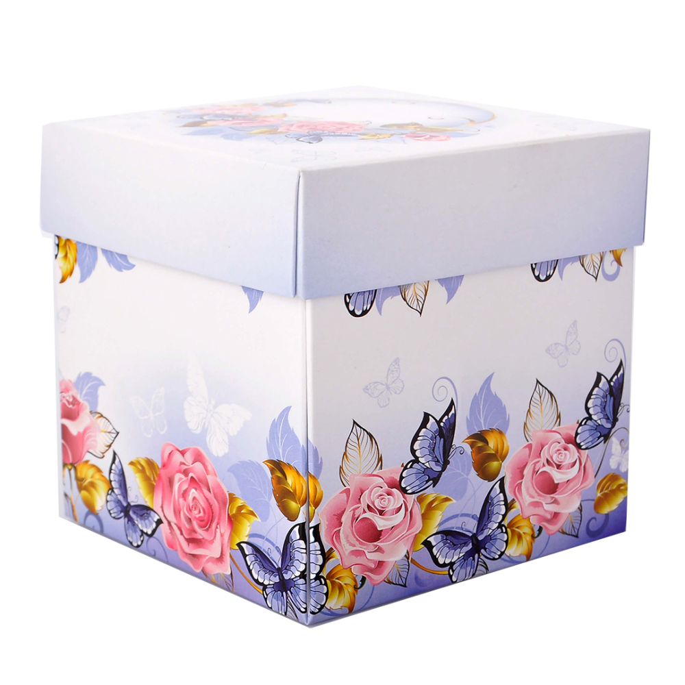 Упаковка для чашки 330 мл из картона с крышкой (цветы, бабочки)
