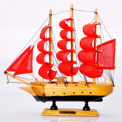 Дерев'яний корабель Парусник 24 см №6-2 багряні вітрила