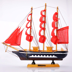 Дерев'яний корабель Парусник 33 см №07 червоні вітрила 