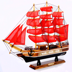 Дерев'яний корабель Парусник 45 см №40 з червоними вітрилами