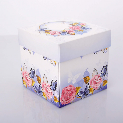 Упаковка для чашки 330 мл з картону з кришкою (квіти, метелики)